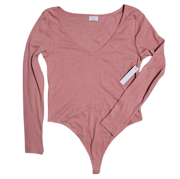 ABOUND Long Sleeve V-Neck Bodysuit pink dawn Womens Large - Picture 1 of 4